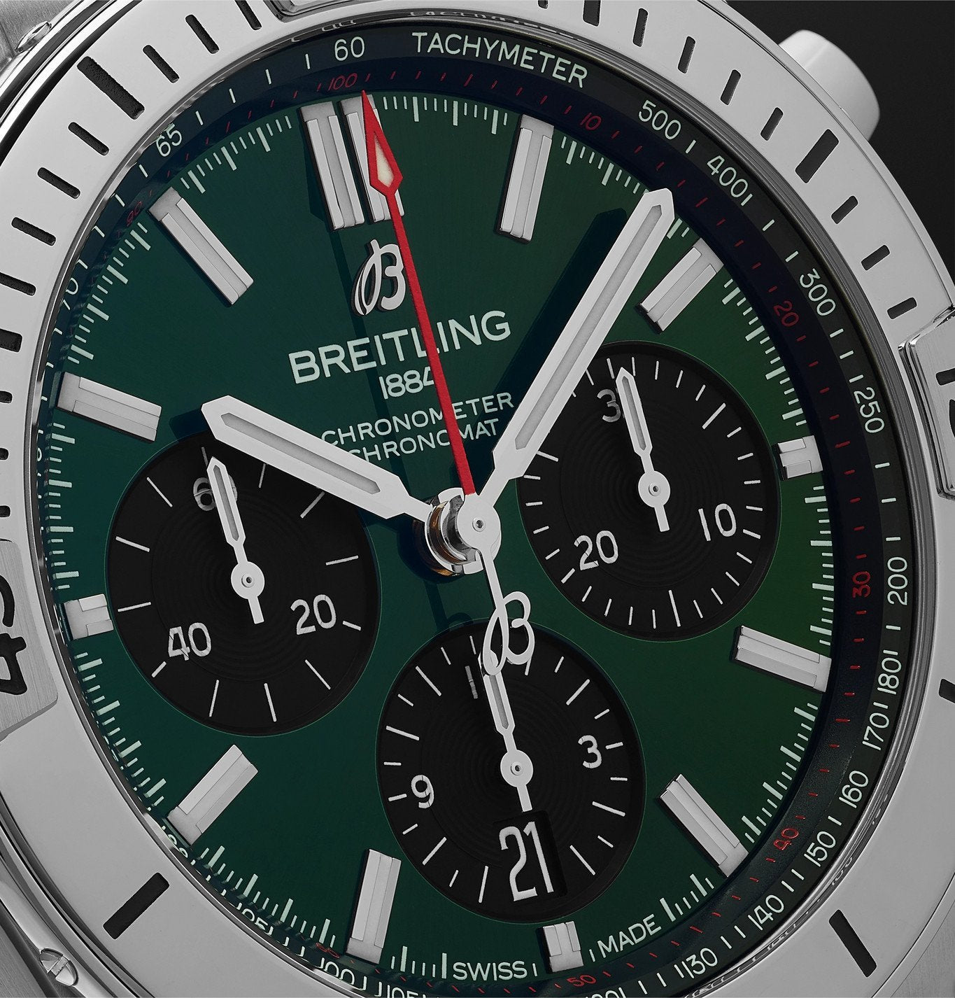 Breitling Chronomat B01 42mm Green Dial Silver Steel Strap Watch for Men - AB01343A1L1A1 Watches Breitling   