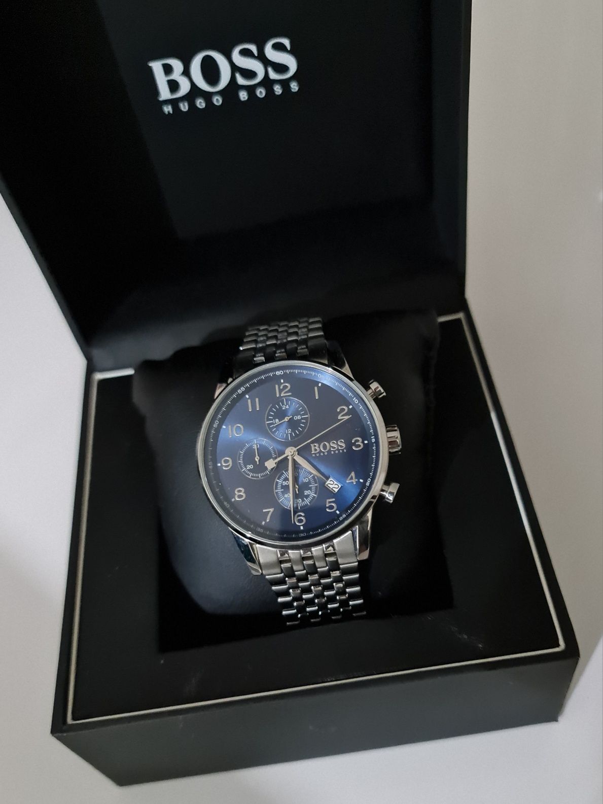 Hugo Boss Navigator Chronograph Blue Dial Silver Steel Strap Watch for Men - 1513498 Watches Hugo Boss   