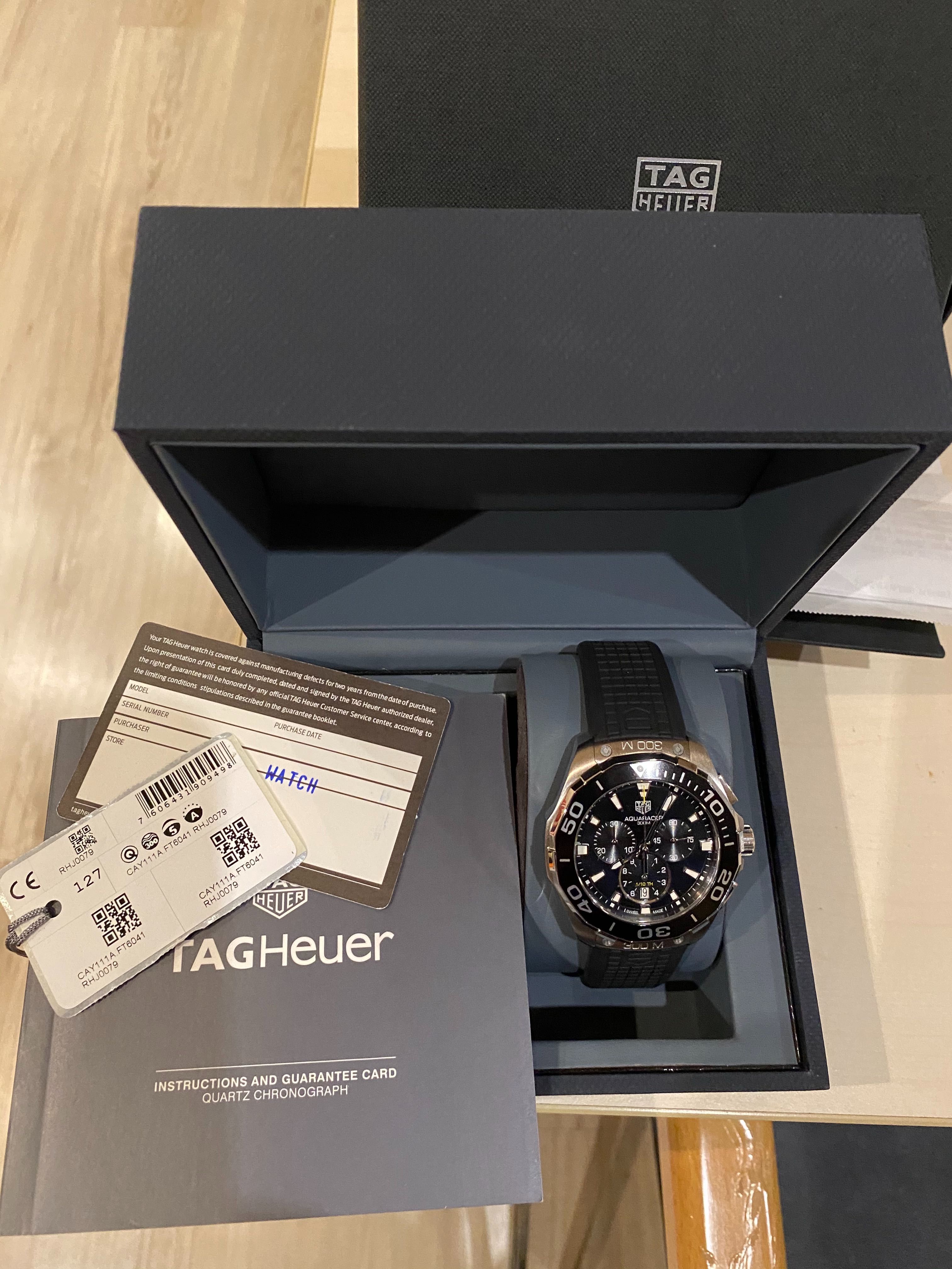 Tag Heuer Carrera Aquaracer Quartz Chronograph Black Dial Black Rubber Strap Watch for Men - CAY111A.FT6041 Watches Tag Heuer   