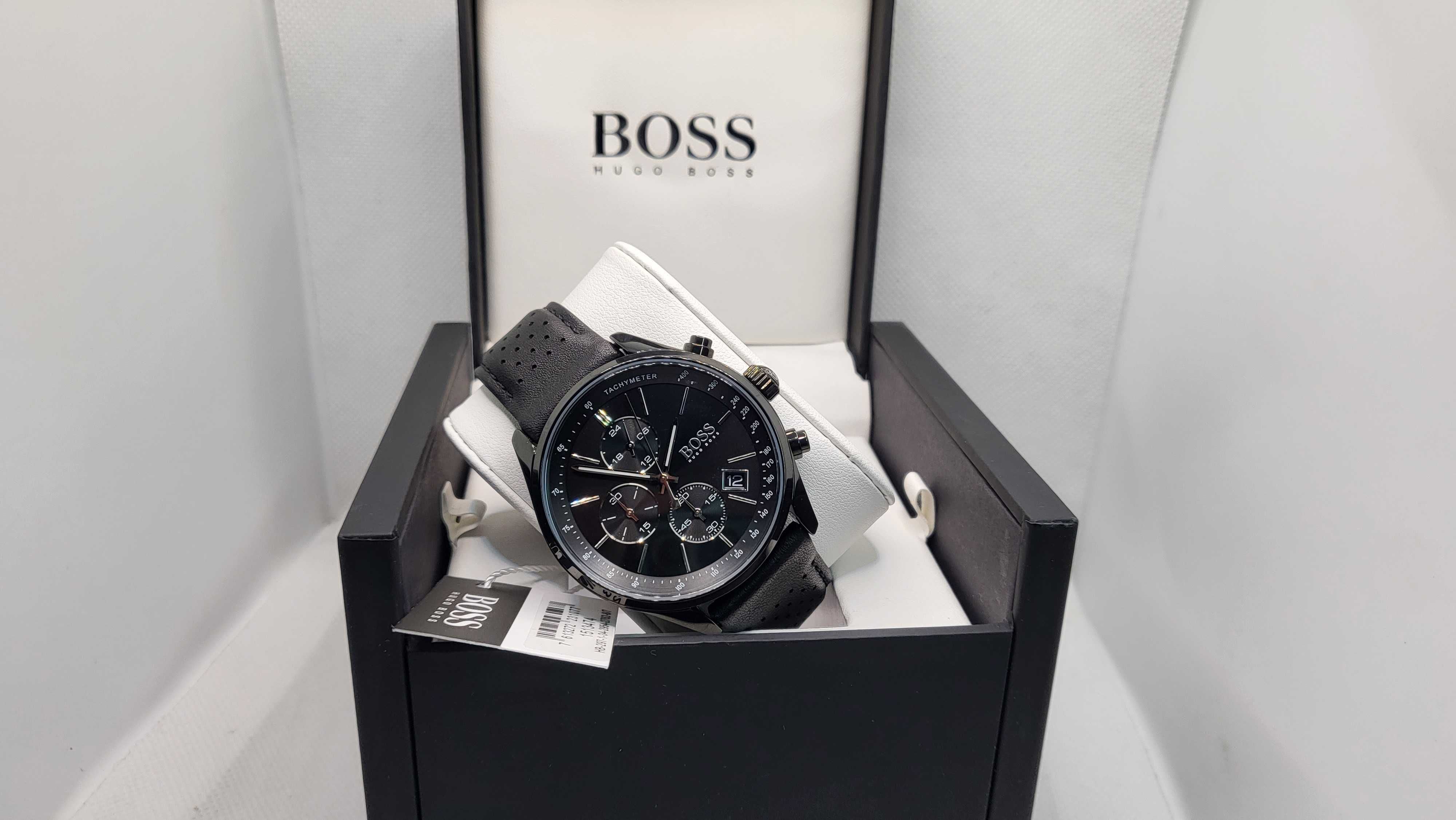 Hugo Boss Grand Prix Black Dial Black Leather Strap Watch for Men - 1513474 Watches Hugo Boss   