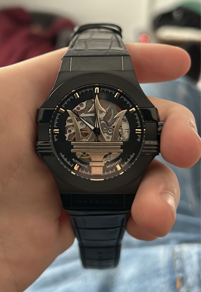 Maserati Potenza Skeleton Limited Edition Black Dial Black Leather Strap Watch For Men - R8821108027 Watches Maserati   