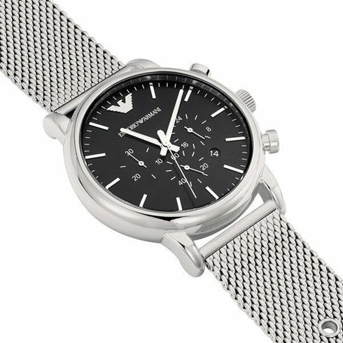 Emporio Armani Luigi Black Dial Silver Mesh Bracelet Watch For Men - AR8032 Watches Emporio Armani   