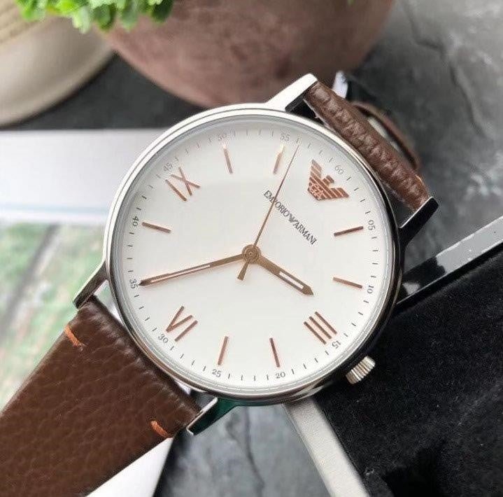 Emporio Armani White Dial Brown Leather Strap Watch For Men - AR11103 Watches Emporio Armani   