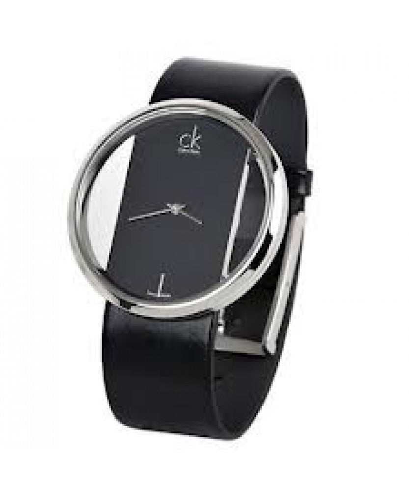 Calvin Klein Glam Transparent Dial Black Leather Strap Watch for Women - K9423107 Watches Calvin Klein   