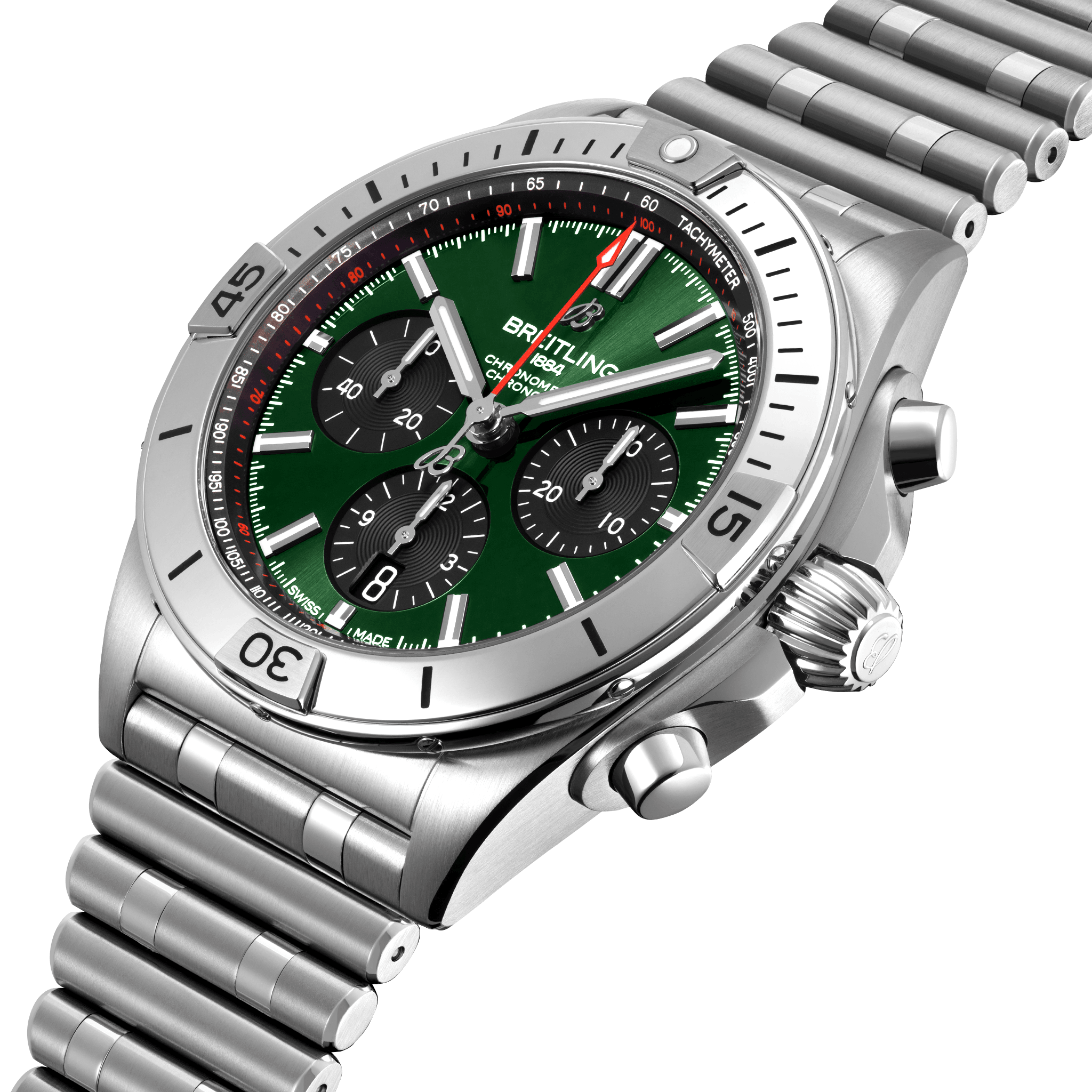 Breitling Chronomat B01 42mm Green Dial Silver Steel Strap Watch for Men - AB01343A1L1A1 Watches Breitling   