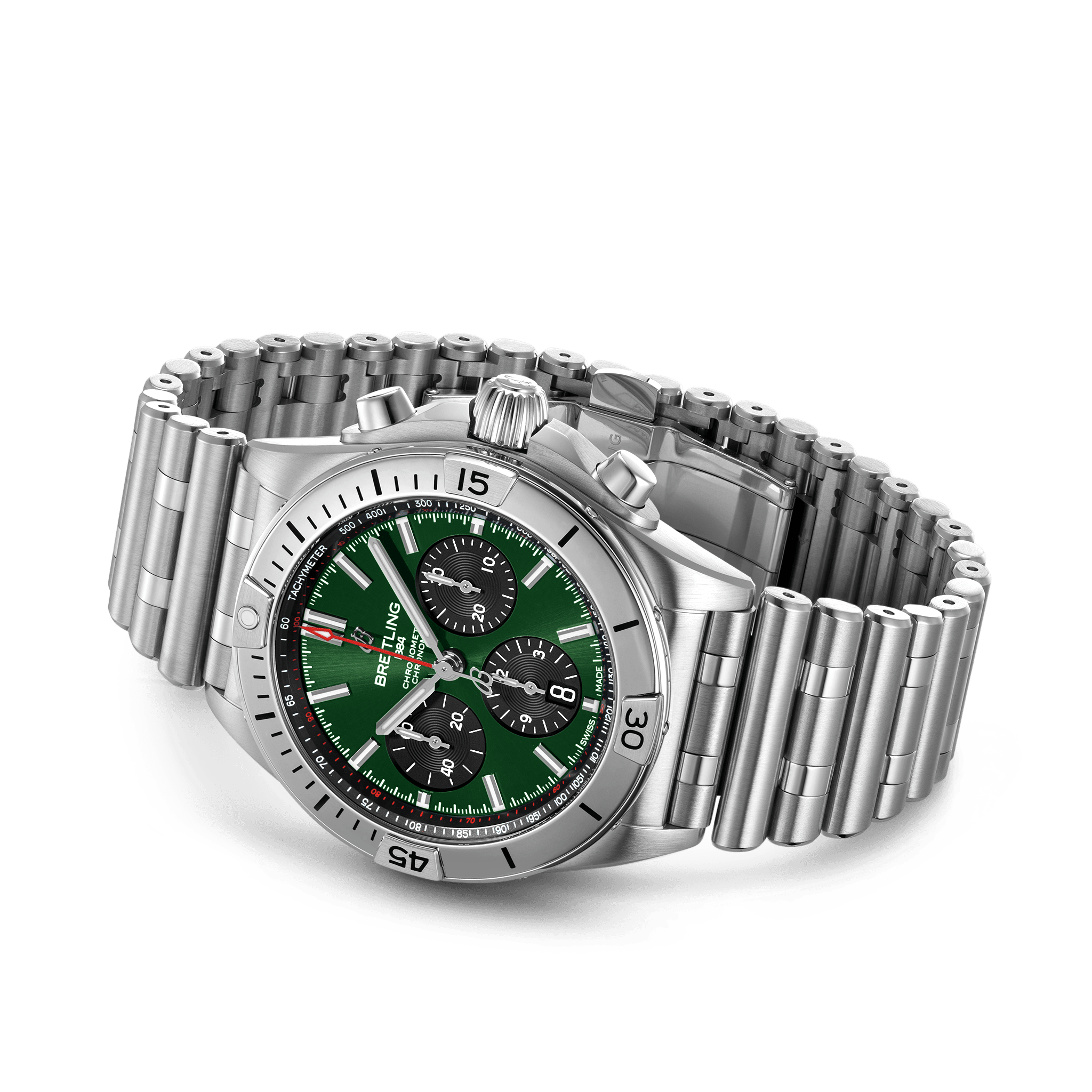 Breitling Chronomat B01 42mm Green Dial Silver Steel Strap Watch for Men - AB01343A1L1A1 Watches Breitling   