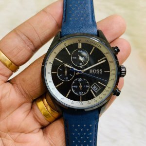Hugo Boss Grand Prix Chronograph Black Dial Blue Leather Strap Watch for Men - 1513563 Watches Hugo Boss   