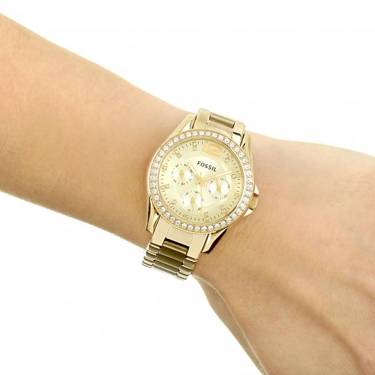 Fossil Riley Gold Dial Gold Steel Strap Watch for Women - ES3203 Watches Fossil   