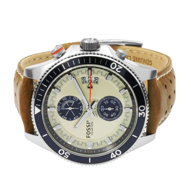 Fossil Wakefield Chronograph Cream Dial Brown Leather Strap Watch for Men - CH2951 Watches Fossil   