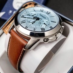 Fossil Grant Chronograph Blue Dial Brown Leather Strap Watch for Men - FS5184 Watches Fossil   