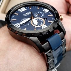 Fossil Nate Chronograph Blue Dial Two Tone Steel Strap Watch for Men - JR1494 Watches Fossil   