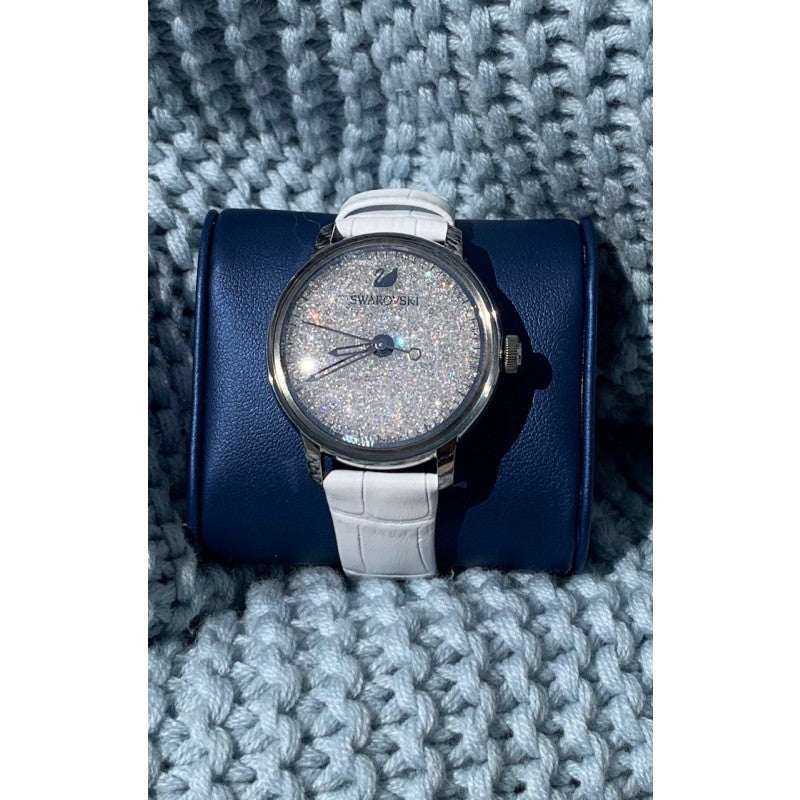 Swarovski Crystalline Hours Silver Dial White Leather Strap Watch for Women - 5295383 Watches Swarovski   