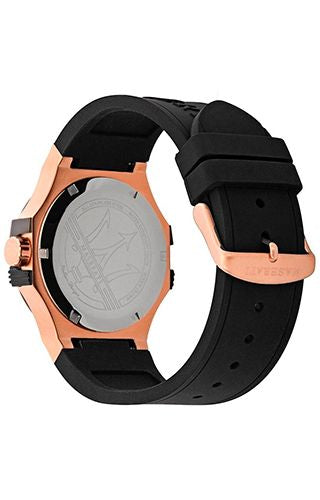 Maserati Potenza Black & Rose Gold Dial Black Rubber Strap Watch For Men - R8851108002 Watches Maserati   