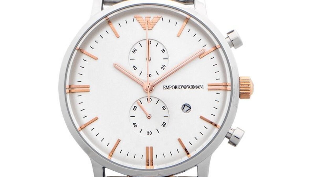 Emporio Armani Chronograph White Dial Two Tone Stainless Steel Strap Watch For Men - AR0399 Watches Emporio Armani   