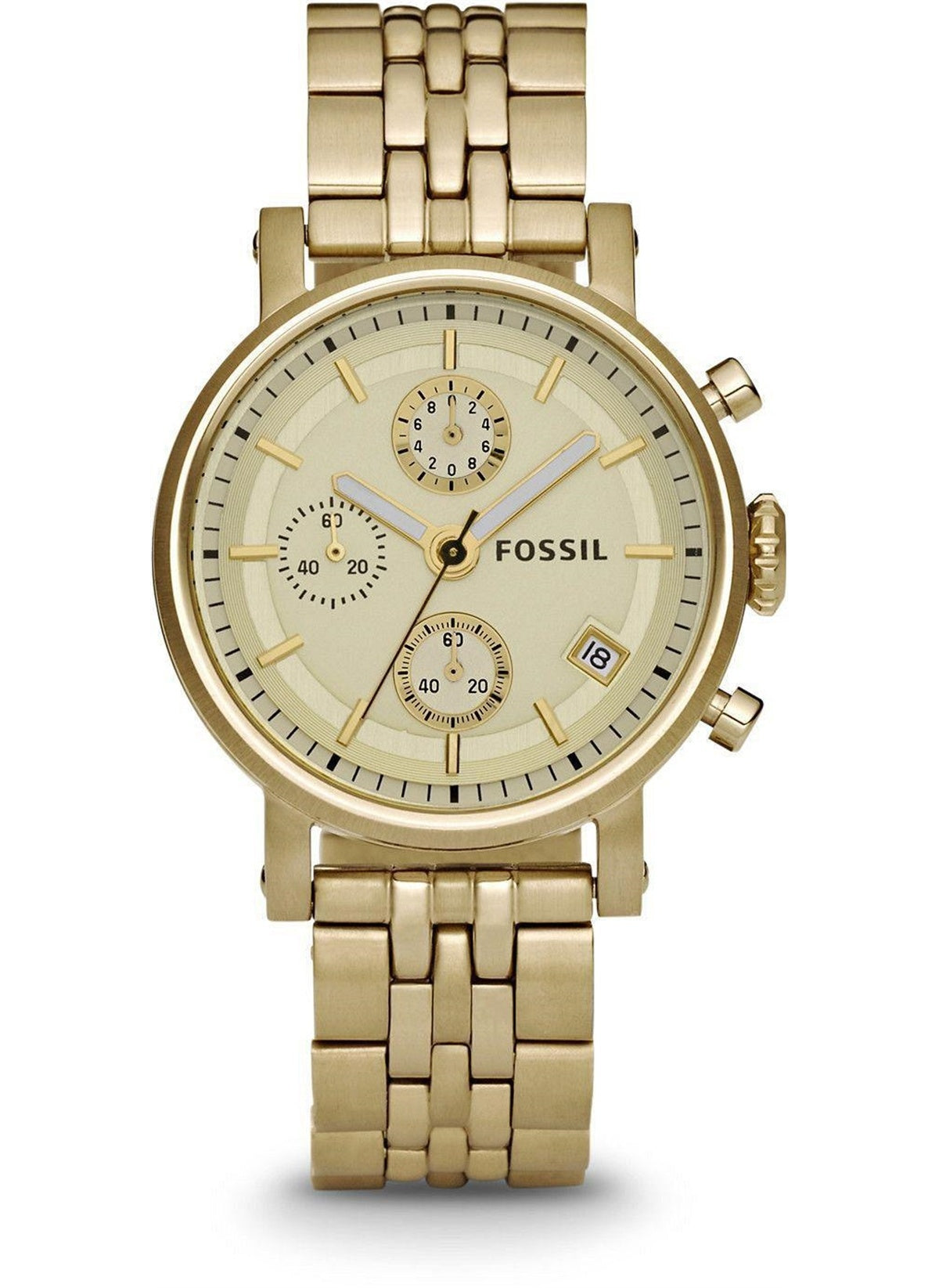 Fossil Boyfriend Chronograph Gold Dial Gold Steel Strap Watch for Women - ES2197 Watches Fossil   
