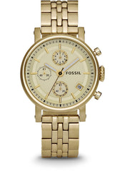 Fossil Boyfriend Chronograph Gold Dial Gold Steel Strap Watch for Women - ES2197 Watches Fossil   