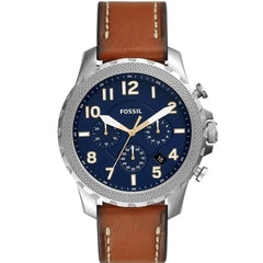 Fossil Nate Chronograph Navy Blue Dial Brown Leather Strap Watch for Men - JR1504 Watches Fossil   