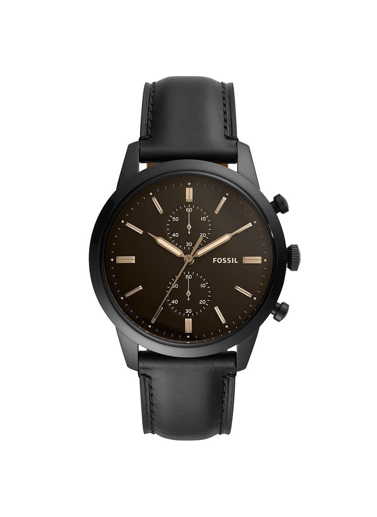 Fossil Goodwin Chronograph Black Dial Black Leather Strap Watch for Men - FS5585 Watches Fossil   