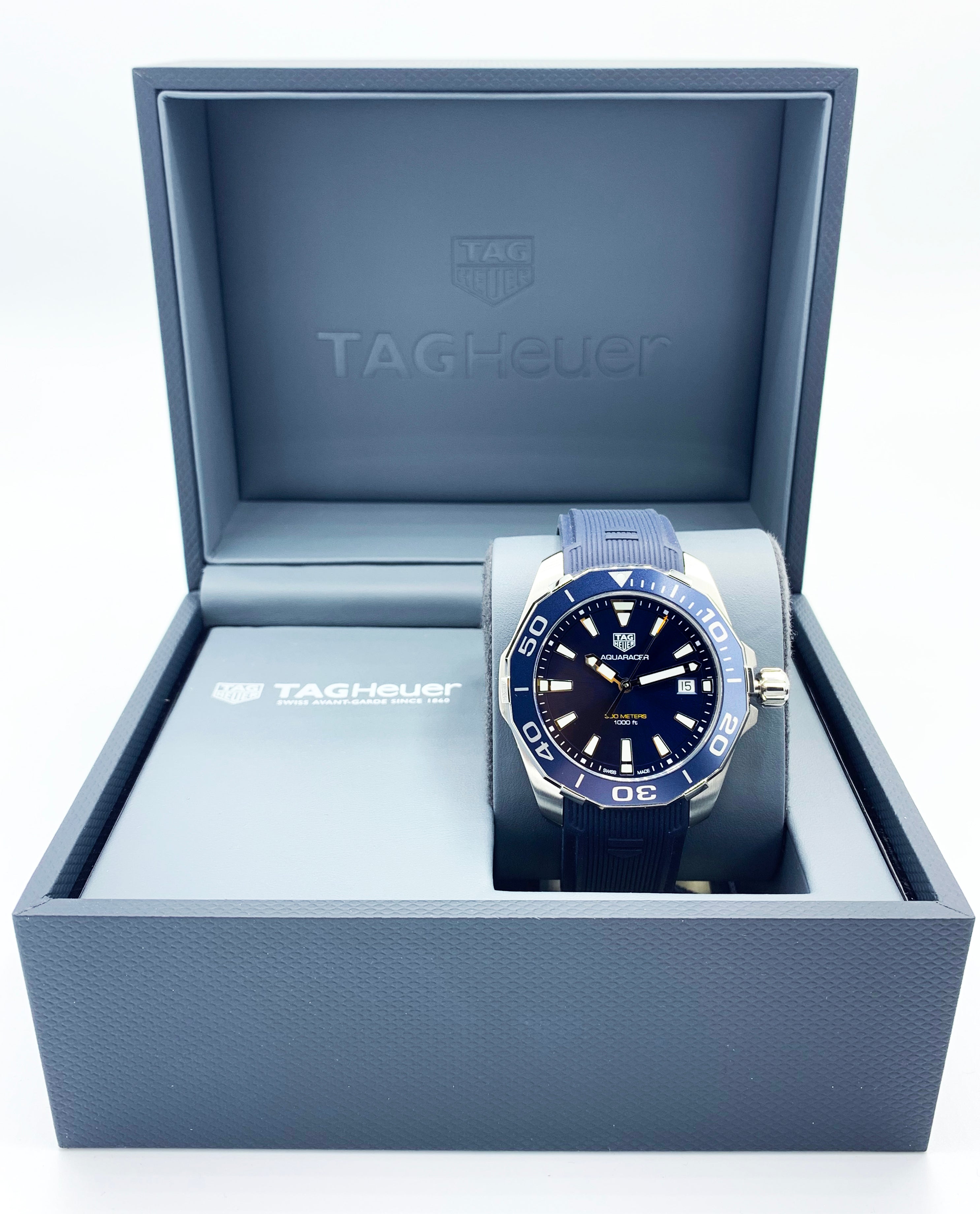 Tag Heuer Aquaracer 41mm Blue Dial Blue Rubber Strap Watch for Men - WAY111C.FT6155 Watches Tag Heuer   