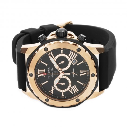 Bulova Marine Star Chronograph Black Dial Black Leather Strap Watch for Men - 98B104 Watches Bulova   