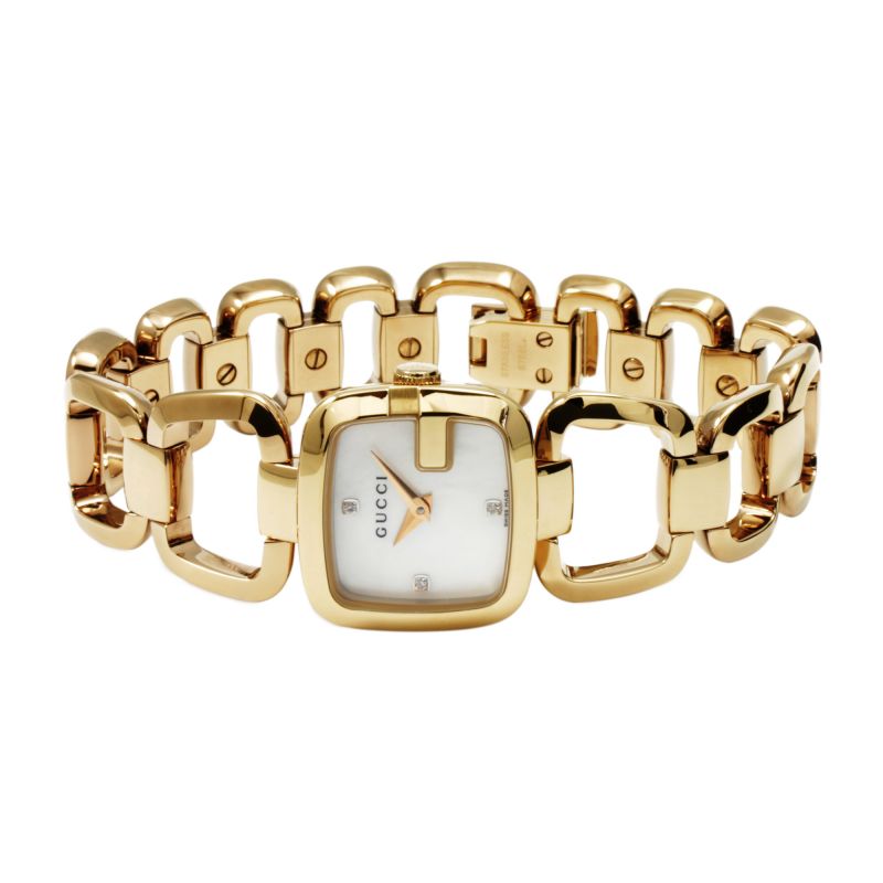 Gucci G Gucci Diamonds Mother of Pearl Dial Yellow Gold Steel Strap Watch For Women - YA125513 Watches Gucci   