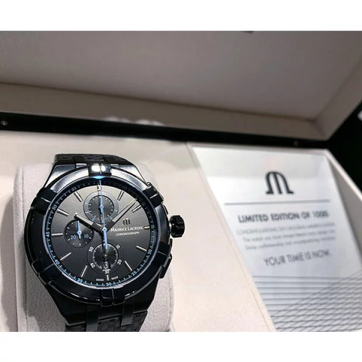 Maurice Lacroix Aikon Chronograph Limited Edition Black Dial Black Leather Strap Watch for Men - AI1018-PVB01-337-1 Watches Maurice Lacroix   