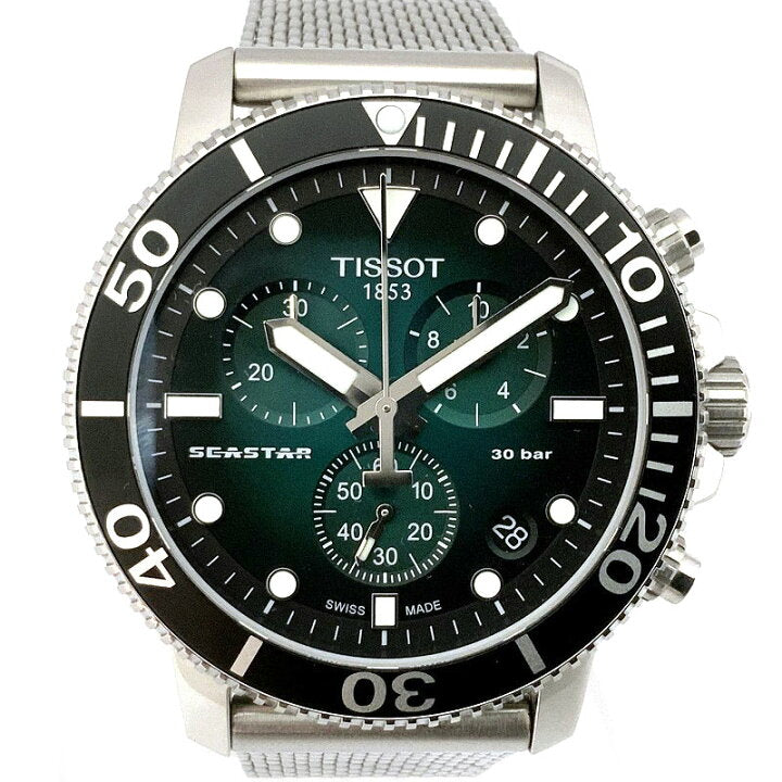 Tissot Seaster 1000 Chronograph Green Dial Silver Mesh Bracelet Watch For Men - T120.417.11.091.00 Watches Tissot   