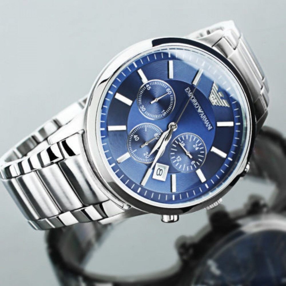 Emporio Armani Renato Chronograph Blue Dial Stainless Steel Strap Watch For Men - AR2448 Watches Emporio Armani   