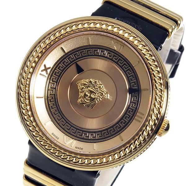 Versace V Metal Icon Gold Dial Black & Gold Strap Watch for Women - VLC030014 Watches Versace   