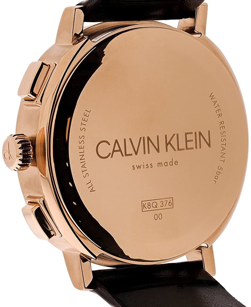 Calvin Klein Posh Chronograph White Dial Brown Leather Strap Watch for Men - K8Q376G6 Watches Calvin Klein   