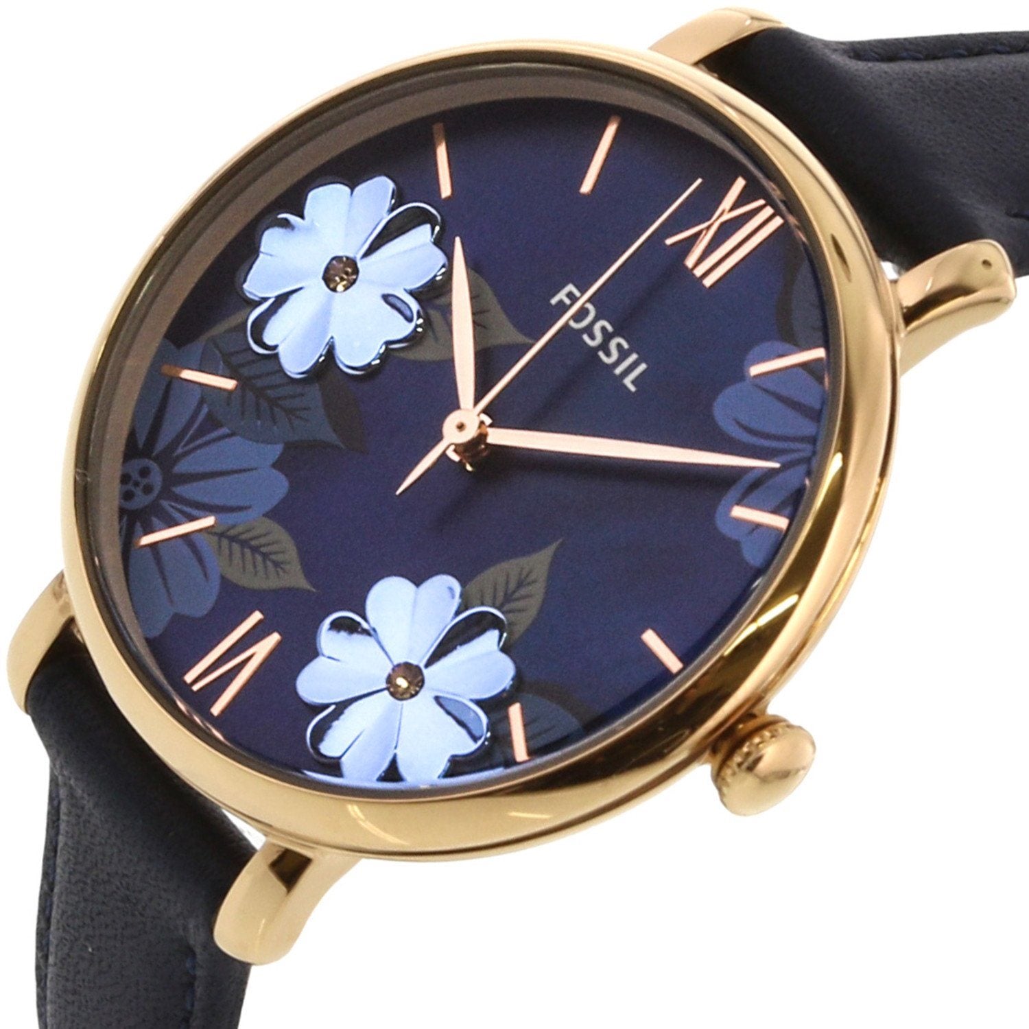 Fossil Jacqueline Blue Dial Blue Leather Strap Watch for Women - ES4673 Watches Fossil   