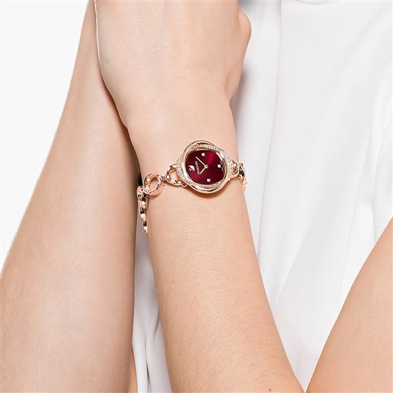 Swarovski Crystal Flower Red Dial Rose Gold Steel Strap Watch for Women - 5552783 Watches Swarovski   