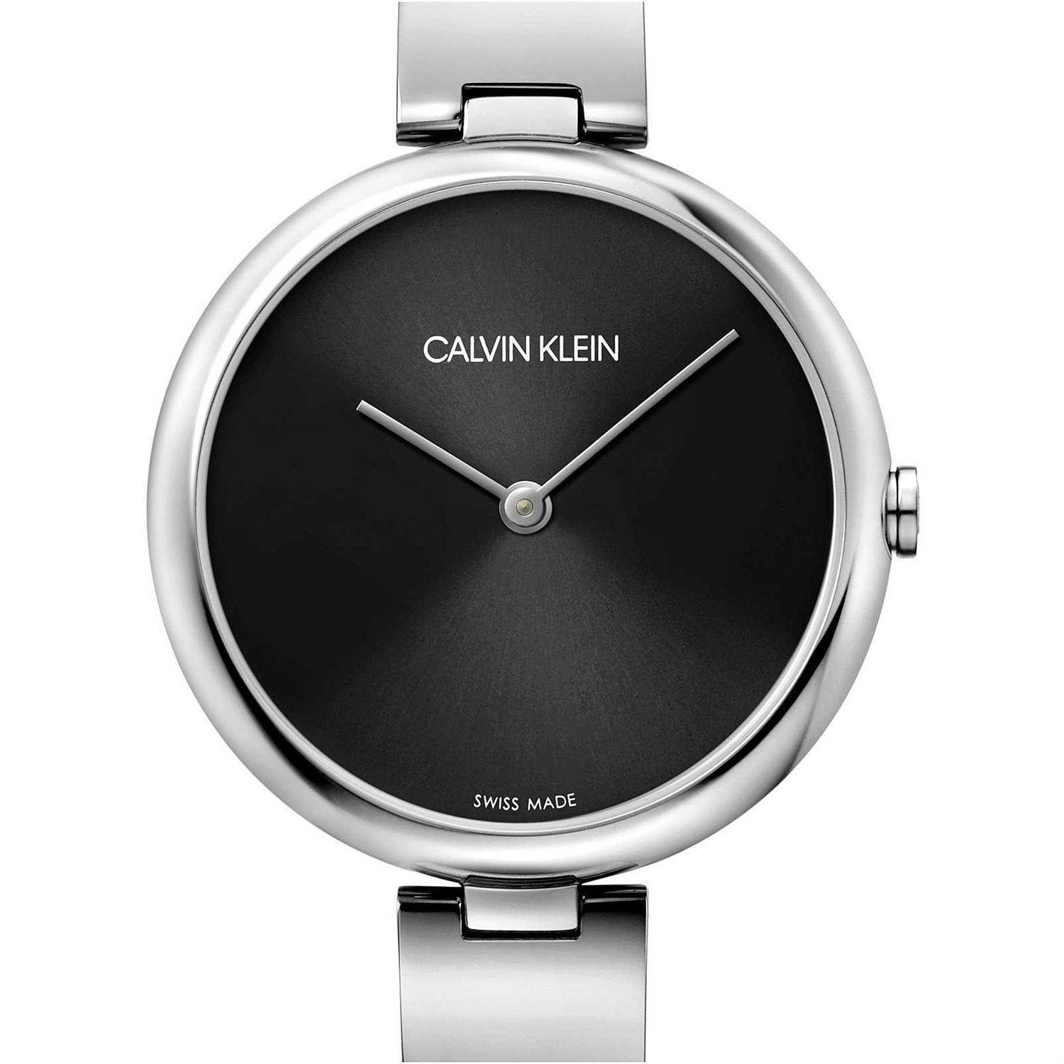 Calvin Klein Wavy Black Dial Silver Steel Strap Watch for Women - K9U23141 Watches Calvin Klein   