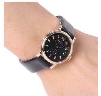 Marc Jacobs Baker Black Dial Black Leather Strap Watch for Women - MBM1269 Watches Marc Jacobs   