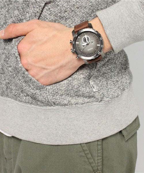 Fossil Nate Chronograph Grey Dial Brown Leather Strap Watch for Men - JR1424 Watches Fossil   