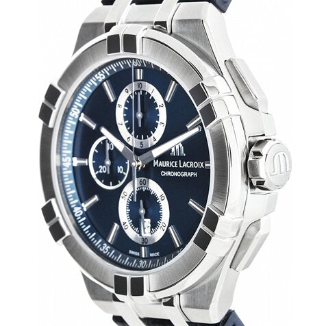 Maurice Lacroix Aikon Chronograph Blue Dial Blue Leather Strap Watch for Men - AI1018-SS001-430-1 Watches Maurice Lacroix   