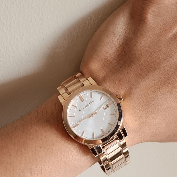 Burberry The City White Dial Rose Gold Stainless Steel Strap Watch for Women - BU9004 Watches Burberry   