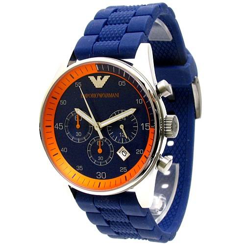 Emporio Armani Chronograph Blue Dial Blue Rubber Strap Watch For Men - AR5864 Watches Emporio Armani   