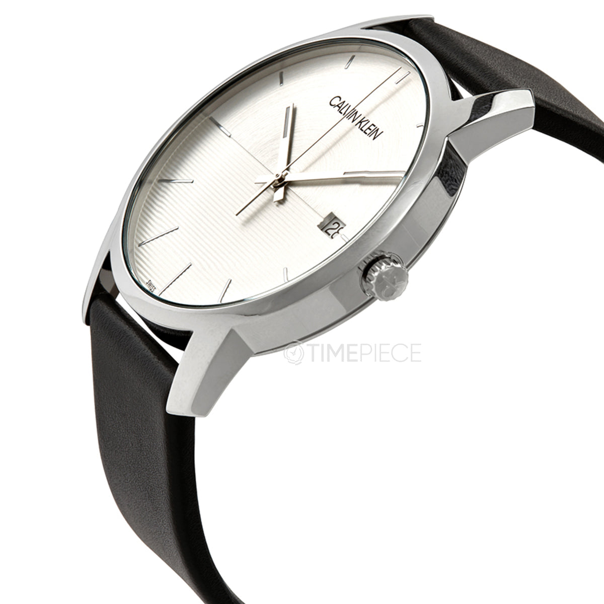 Calvin Klein City White Dial Black Leather Strap Watch for Men - K2G2G1CD Watches Calvin Klein   