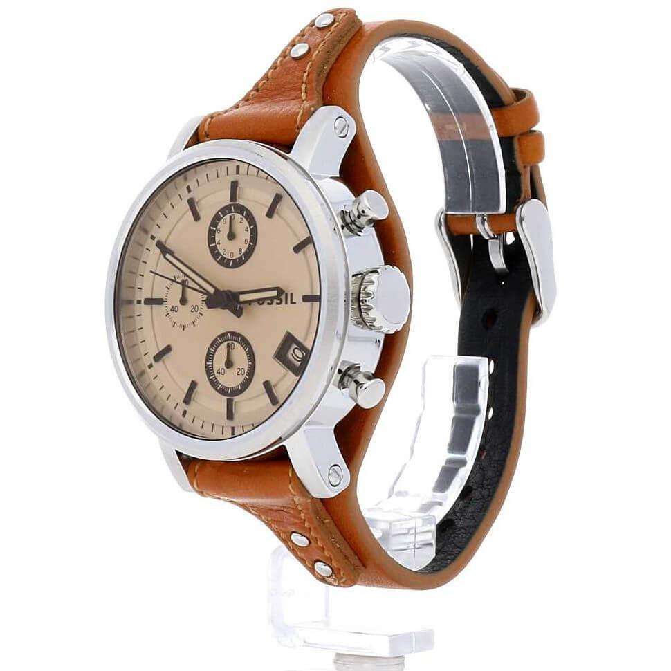 Fossil Original Boyfriend Sport Chronograph Beige Dial Brown Leather Strap Watch for Women - ES4046 Watches Fossil   