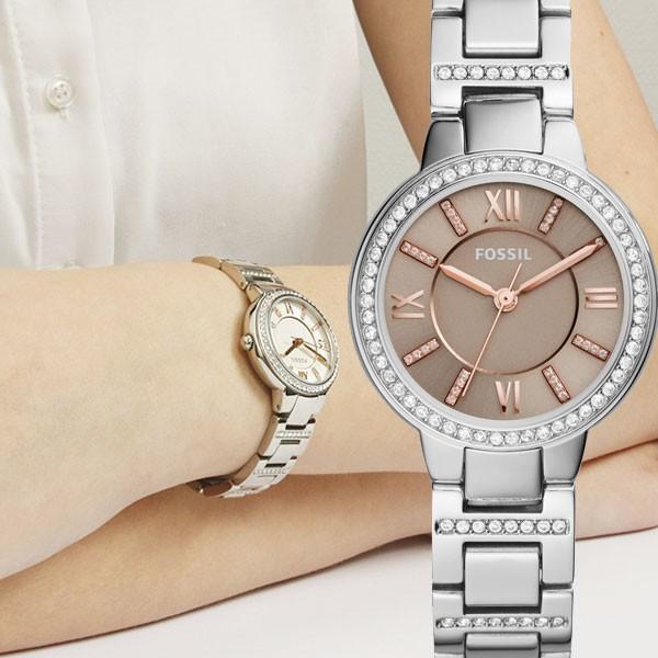 Fossil Virginia Taupe Dial Silver Steel Strap Watch for Women - ES4147 Watches Fossil   