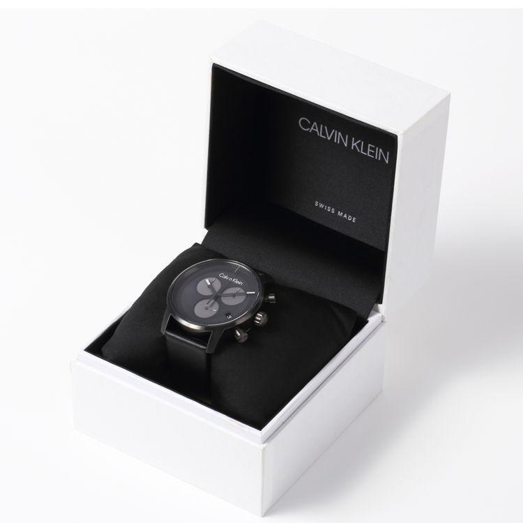 Calvin Klein City Chronograph Grey Dial Black Leather Strap Watch for Men - K2G177C3 Watches Calvin Klein   