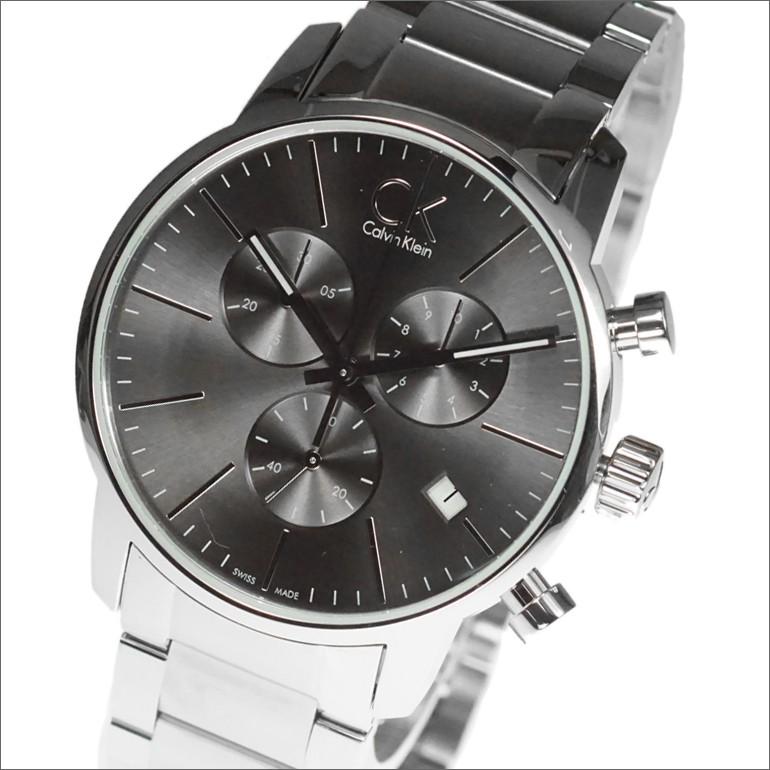 Calvin Klein City Chronograph Black Dial Silver Steel Strap Watch for Men - K2G27143 Watches Calvin Klein   