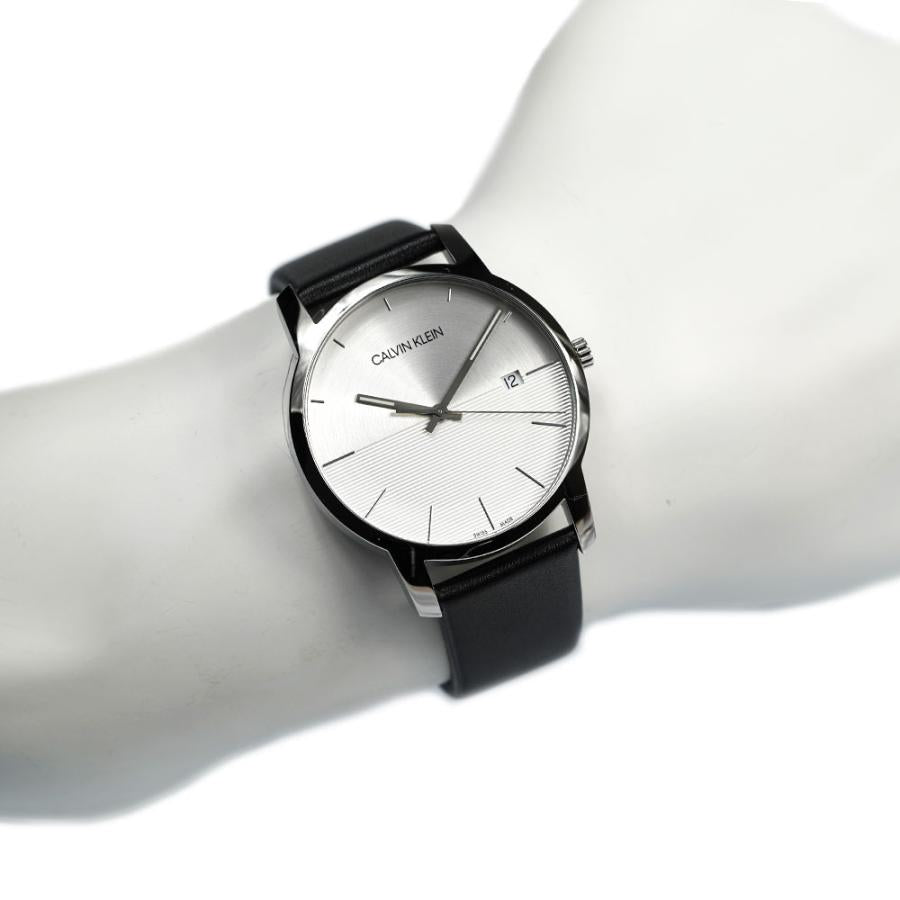 Calvin Klein City White Dial Black Leather Strap Watch for Men - K2G2G1CD Watches Calvin Klein   