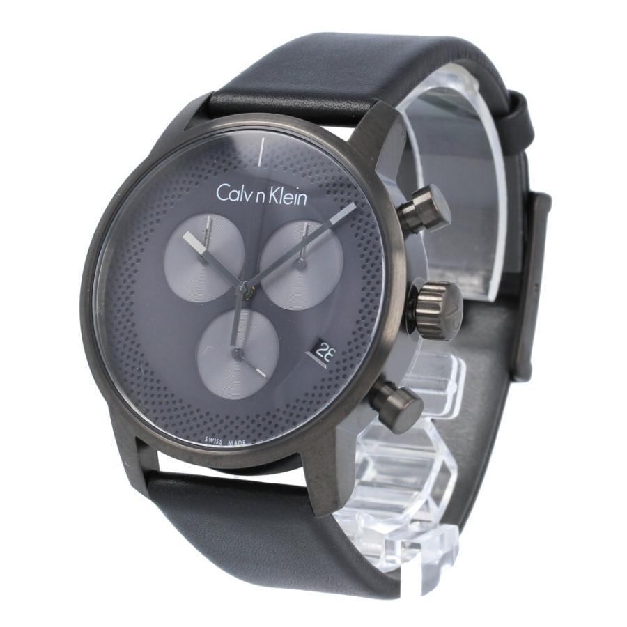 Calvin Klein City Chronograph Grey Dial Black Leather Strap Watch for Men - K2G177C3 Watches Calvin Klein   