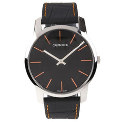 Calvin Klein City Black Dial Black Leather Strap Watch for Men - K2G211C1 Watches Calvin Klein   