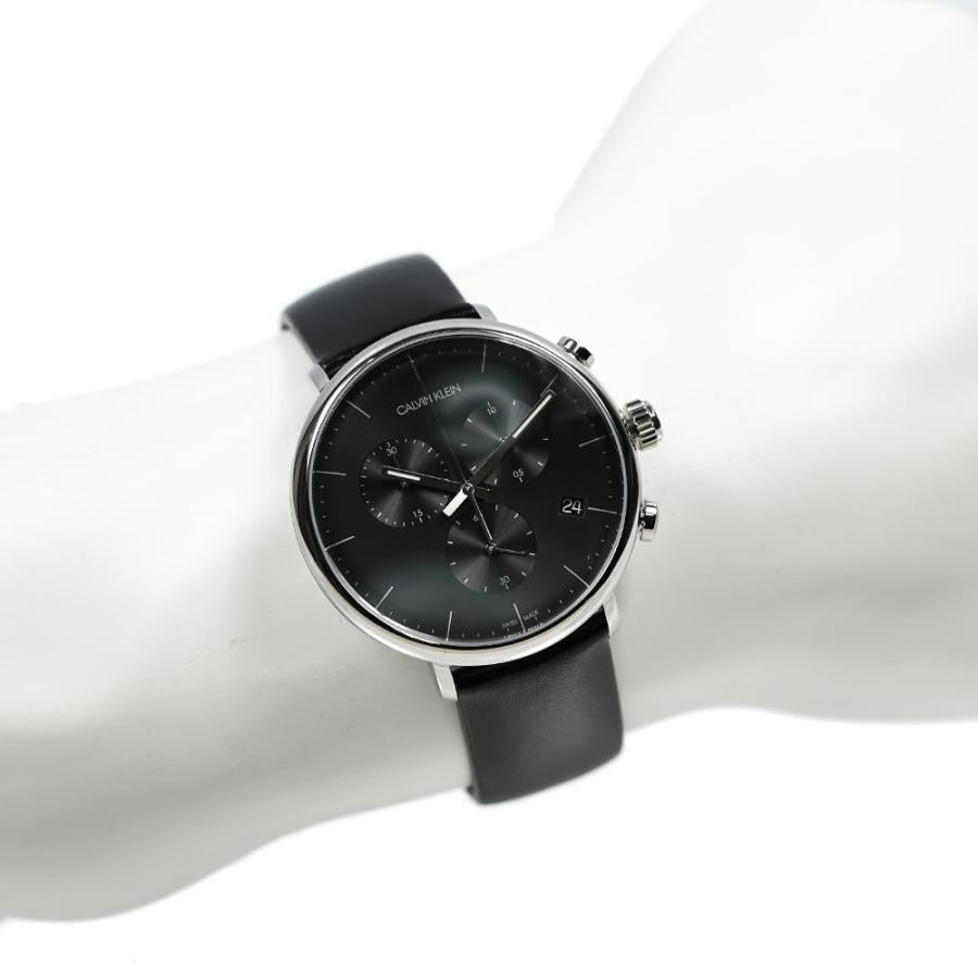 Calvin Klein High Noon Chronograph Black Dial Black Leather Strap Watch for Men - K8M271C1 Watches Calvin Klein   