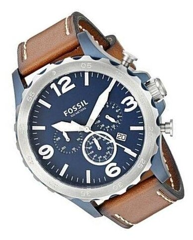 Fossil Nate Chronograph Navy Blue Dial Brown Leather Strap Watch for Men - JR1504 Watches Fossil   