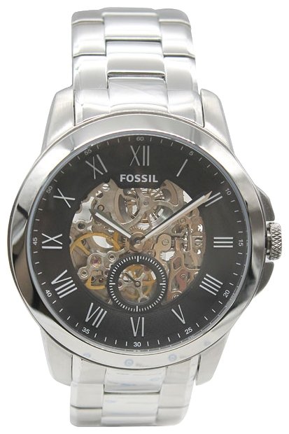 Fossil Grant Skeleton Black Dial Silver Steel Strap Watch for Men - ME3055 Watches Fossil   