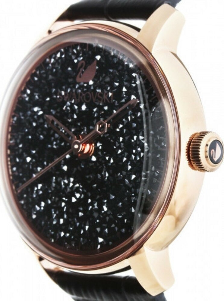 Swarovski Crystalline Hours Black Dial Black Leather Strap Watch for Women - 5295377 Watches Swarovski   